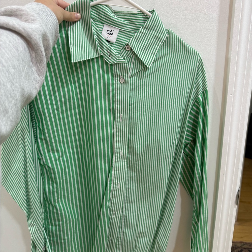 CAbi Green and White Striped Men's Shirt